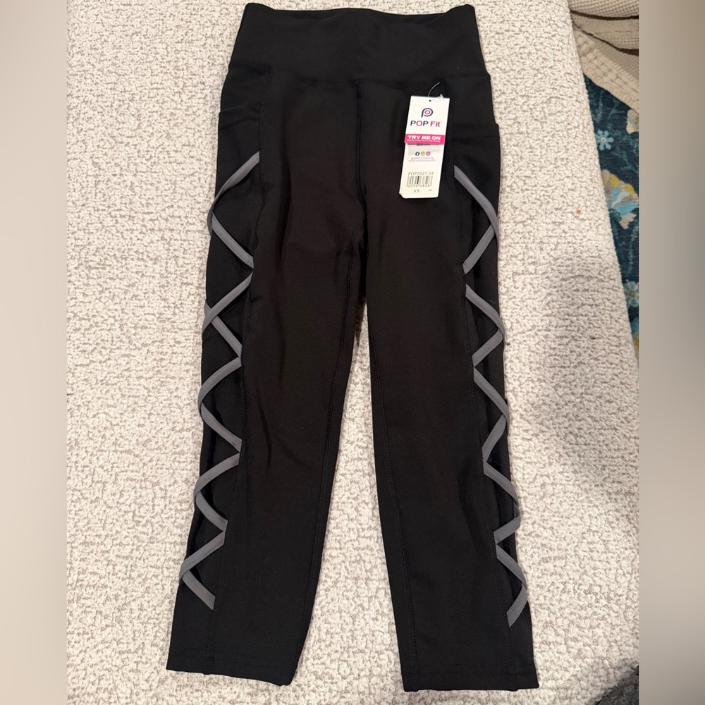 POP Fit Crisscross Leggings – Black – XS – NWT – High Waist Pocket Leggings